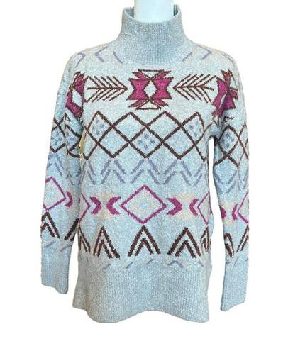 Lou & grey  Mock Neck Fair Isle Tunic Sweater Comfy Cozy Gray Size XS