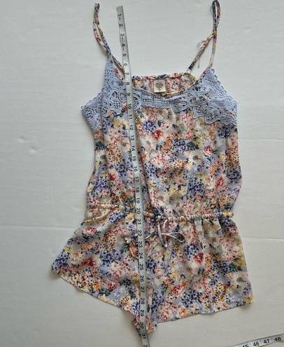 In Bloom by jonquil Pajama Romper Light Blue Lace Tie Floral Spaghetti Strap Med