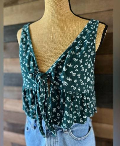 LA Hearts PacSun  Green & White Floral Cropped Tank Top