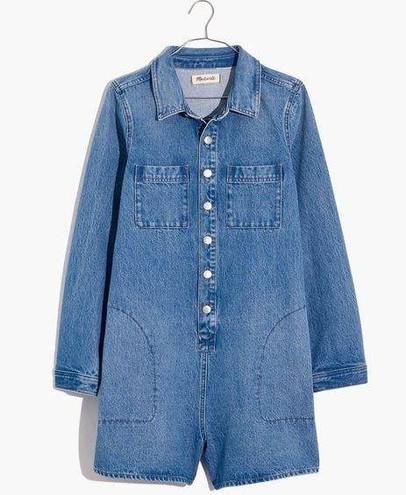 Madewell Denim Long Sleeve Romper in Burnham Wash Extra Small