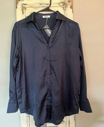 Zeagoo 💙NWT Women’s Navy Satin Button down blouse size Small 💙