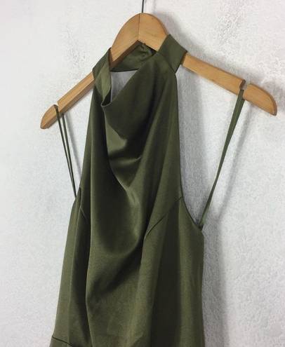 Elliatt NWT  Camo Olive Green Satin Halter Asymmetric Cocktail Mini Dress XS