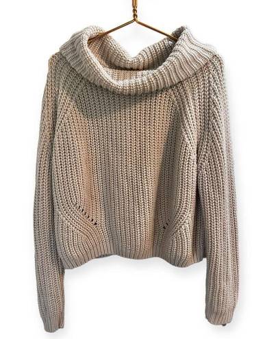 Moon & Madison Cream Oversized Crop Cowl Neck Chunky Knit Sweater Size Medium