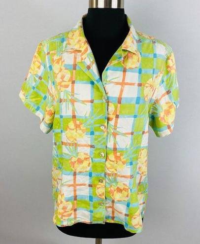 The Moon Pineapple Womens Medium M Silk Abstract Pineapple Print Button Down Shirt