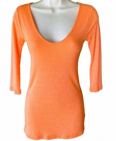 Michael Stars  Stretchy Orange V-Neck 3/4 Sleeve Women's Top ~ One Size Fits Most