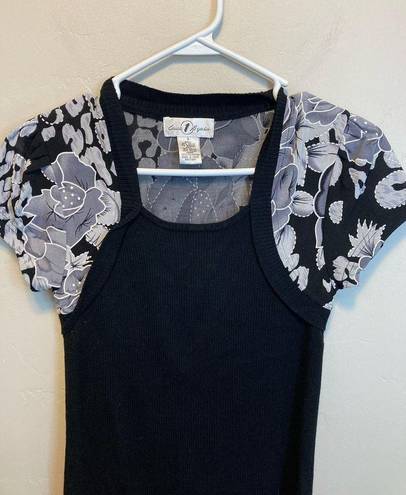 a.gain Once  Y2K Style Black & White Short Sleeve Floral Shrug Blouse Size Small