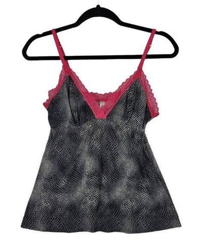 Natori Jose  Black And Grey Patterned Cami With Hot Pink Accents Size M