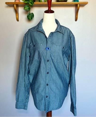 L.L.Bean NWOT  Slightly Fitted Button Down Navy Blue Shirt with Pinstripes Medium