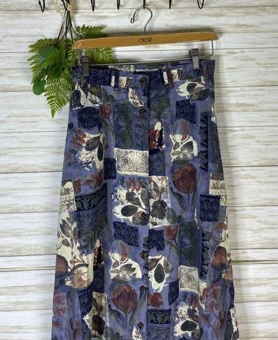 Vintage Periwinkle Artsy Whimsical Doodle Button Down Maxi Skirt Size 6