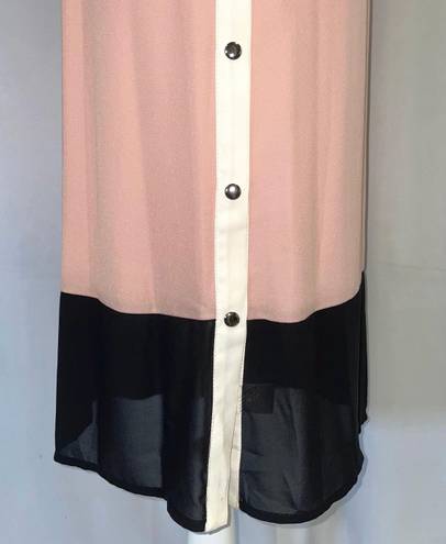 Doe & Rae New  Color Block Side Snap Dress Sleeveless V-Neck Shift Pink Black