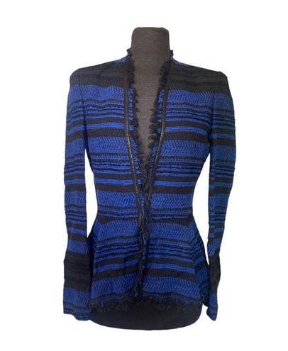 Rebecca Taylor 
Striped Leather-Trim Tweed Jacket