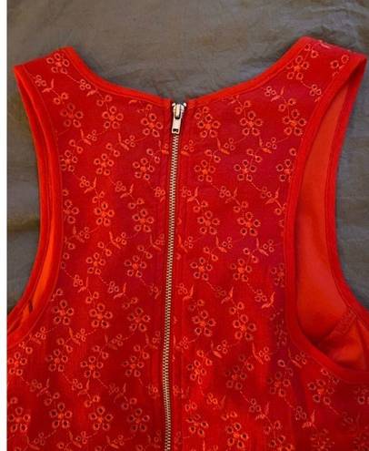 Socialite Red Eyelet Chiffon Skater Sleeveless Dress - Size Medium