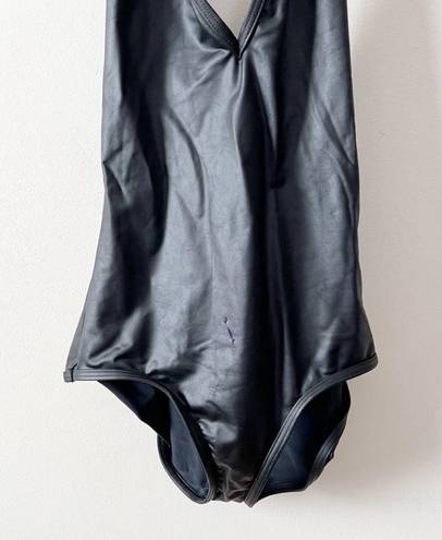 American Apparel  Deep V-neck Faux Leather Sleeveless Bodysuit Size XS