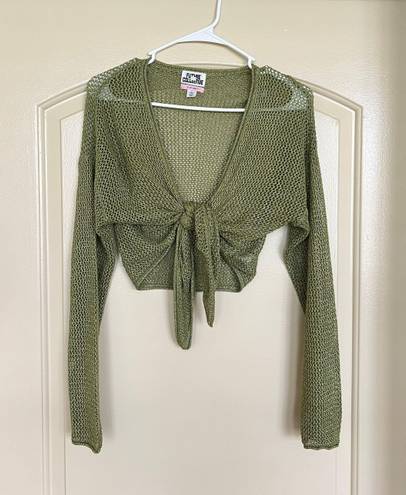 Green Long Sleeve Tie Front Crop Size L