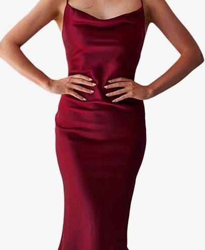 NWT S Wine Red Sleeveless Satin Cowl Neck Dress