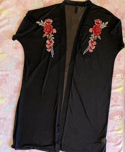 Windsor Black Rose Embroidered Sheer Back Kimono