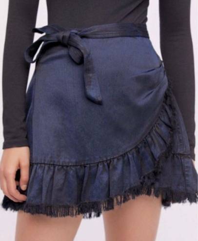 Free People One Tuxedo Faux Wrap Asymmetrical Ruffled Hem Tie Waist Mini Skirt 6