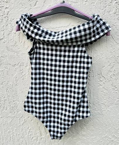 Beach Riot  Gingham Off-the-Shoulders One Piece Swimsuit Black/White Women's Sz S