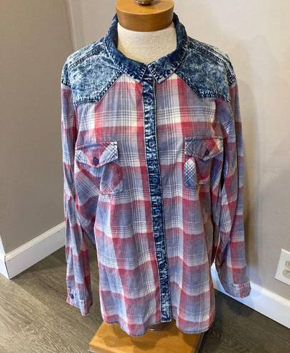 A.L.C. Woman Red & Blue Plaid Long Sleeve Button Down Shirt Women’s Plus Size 3X