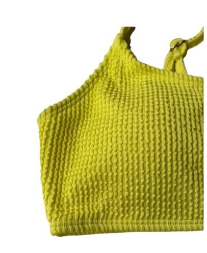 Cabana Del Sol  Neon Yellow Ribbed Scoop Neck Bikini Top and Bottom Set L NWOT