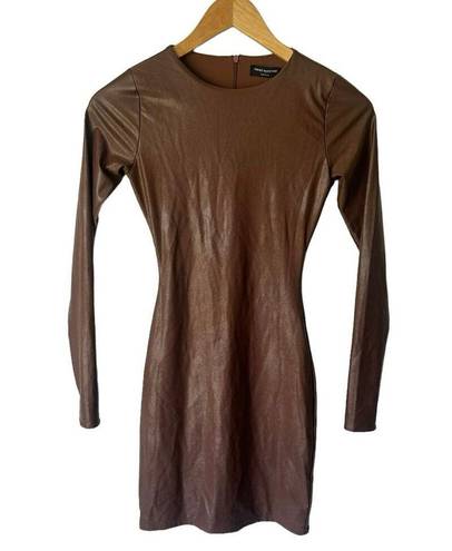 Naked Wardrobe NWT  Wet Look Long Sleeve Bodycon Mini Dress - Chocolate - S