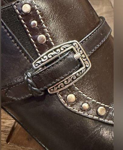 Brighton Dark Brown Mule Slip On Studded Buckle Western Heels High Heel …