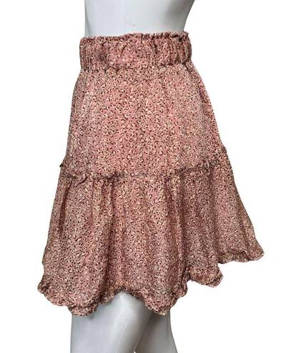 INDIKAH  Skirt Women XS Pink Cheetah Leopard Print Ruffle Flounce High Waist Mini