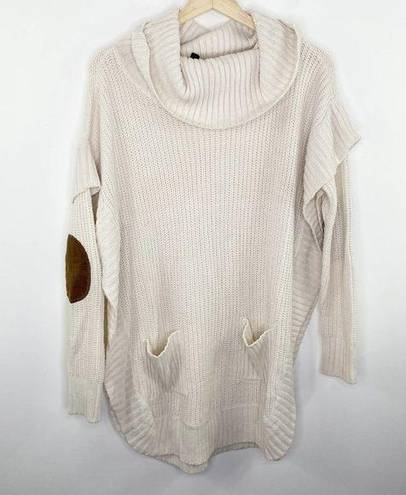 Alya  Cream Elbow Patch Long Sleeve Cowl Neck Sweater Women's Size Medium M