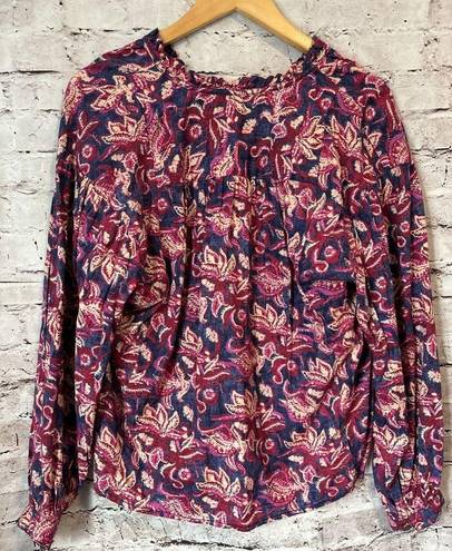 Pilcro  Anthropologie Lucille Peasant Blouse Blue Pink Paisley Women’s Shirt M