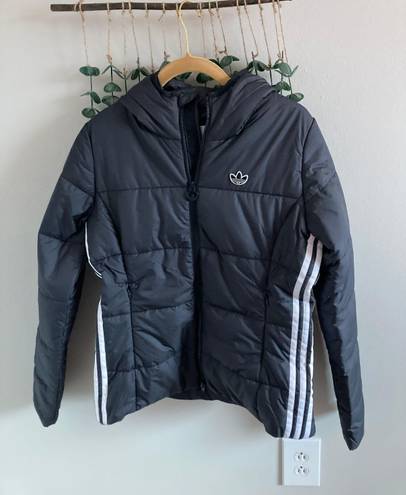 Adidas Originals three stripe slim fit padded jacket in black size small