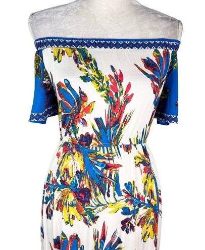 Flying Tomato  Dress XS Off Shoulder Hi-Lo Blue White Floral