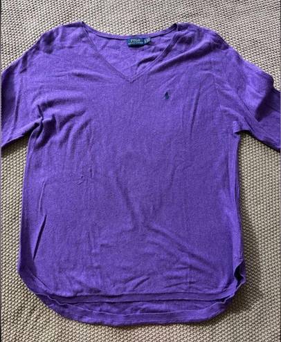 Polo  Ralph Lauren Women's Boyfriend Fit V-Neck Purple Sweater Size L