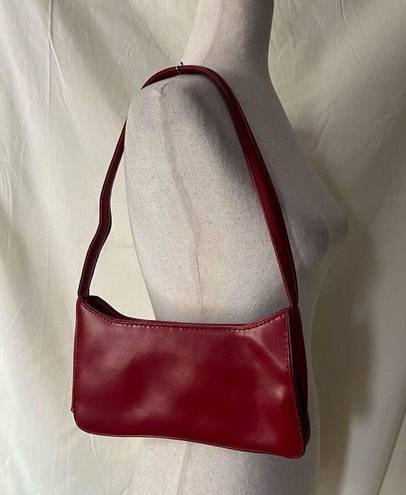 Vintage Y2K Leather Baguette Bag Purse Zip Closure Minimalist Cherry Red