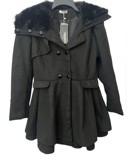 Zeagoo Black Winter Coat with Fur Collar