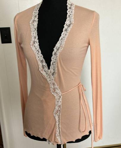 Moda Peach Wrap around Sweater with Lace