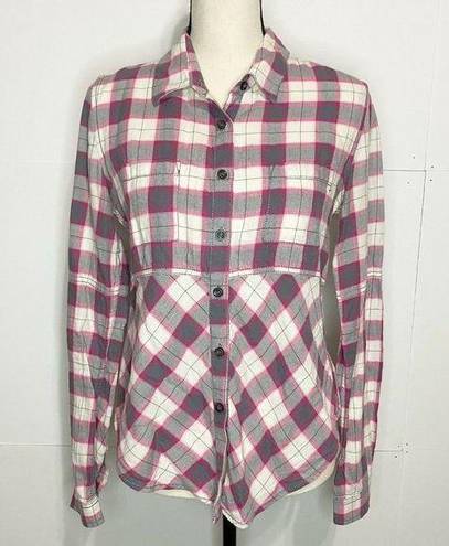 We The Free  Womens XS Pink & Gray Plaid Button Front Collared Long Sleeve Shirt