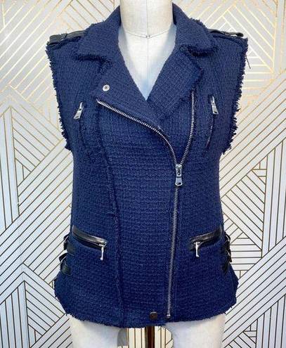 Rebecca Taylor  Tweed Motorcycle Zip Vest Navy Blue