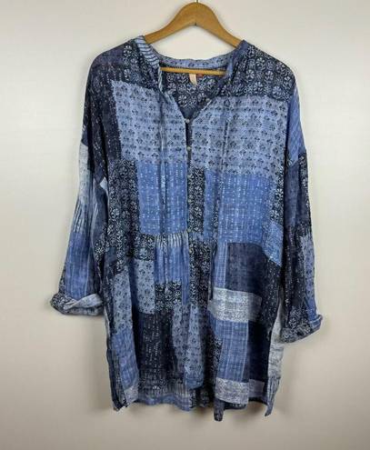 Pilcro  Anthropologie Tiered Tunic Blouse Patchwork Blue Sz XL | Western Cowgirl