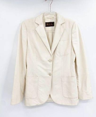 Loro Piana  Cream Cotton Silk Single Breasted Patch Pockets Blazer Jacket Size 42