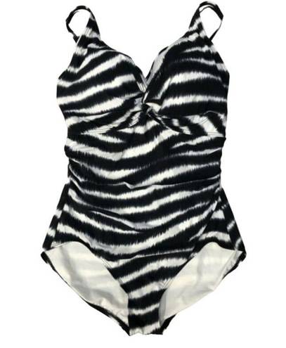 Coco reef Contours  Striped Black & White One Piece Swimsuit Twist 8 32D New