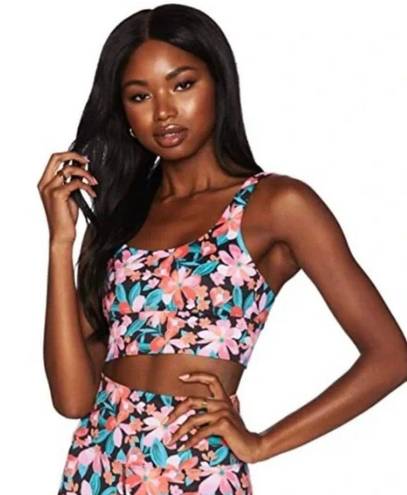 Beach Riot Leah Floral Longline Sports Bra in Fiery Plumeria Size Small