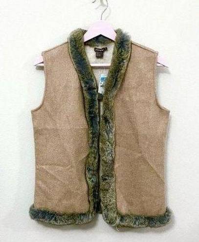 J. McLaughlin NWT  Alina Fur Trim Vest Camel/Off-White Solid Size S