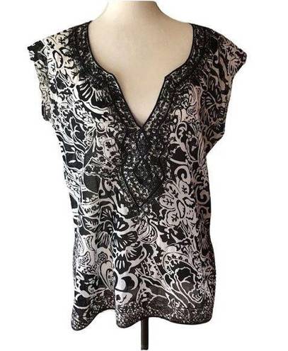 Krass&co NY& Sheer Blouse V-Neck w/ Gold Filigree - Size M