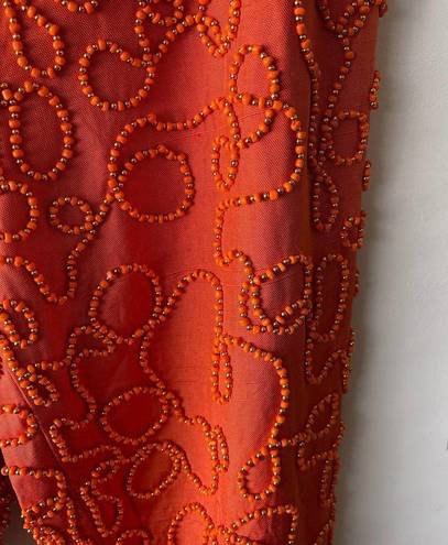 Oleg Cassini Vintage  Silk Glass Beaded Orange Formal Pants