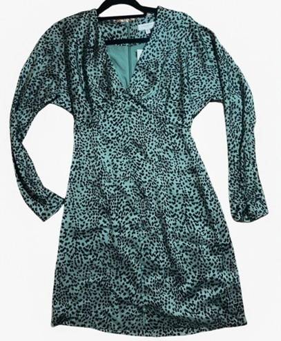 Equipment ‎ Rommily Empire-Waist Dress Animal Print Teal Fall Winter Size 4