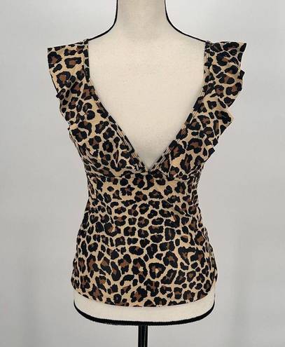 Beachsissi Leopard Ruffle V Neck Tummy Control Tank Swimsuit Size Medium