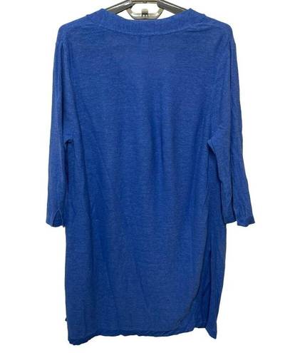 J.Jill  Women Cornflower Blue V-Neck Linen Sweater Tunic Top 3/4 Sleeve Size LP