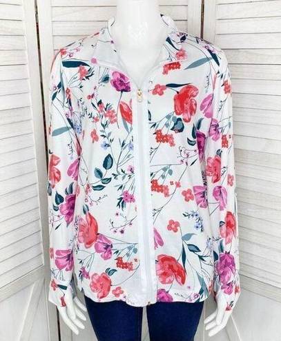 St. John’s Bay  Active Floral Full Zip Athletic Jacket White Pink Petite Small