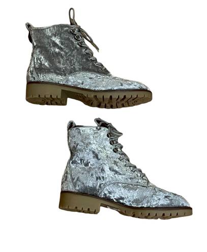 Qupid Gray Velvet Lace Up Ankle Boots