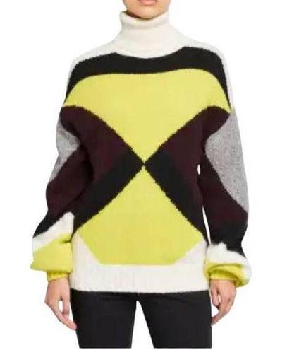 ALC Frank A.L.C. Angelou Sweater Yellow Black White Colorblock Turtleneck Long Sleeve Top